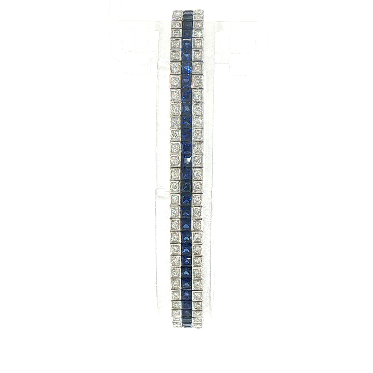 Vintage Three Row Natural Sapphire and Diamond Art Deco Style Bracelet in 18ct White Gold