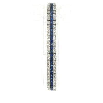 Vintage Three Row Natural Sapphire and Diamond Art Deco Style Bracelet in 18ct White Gold