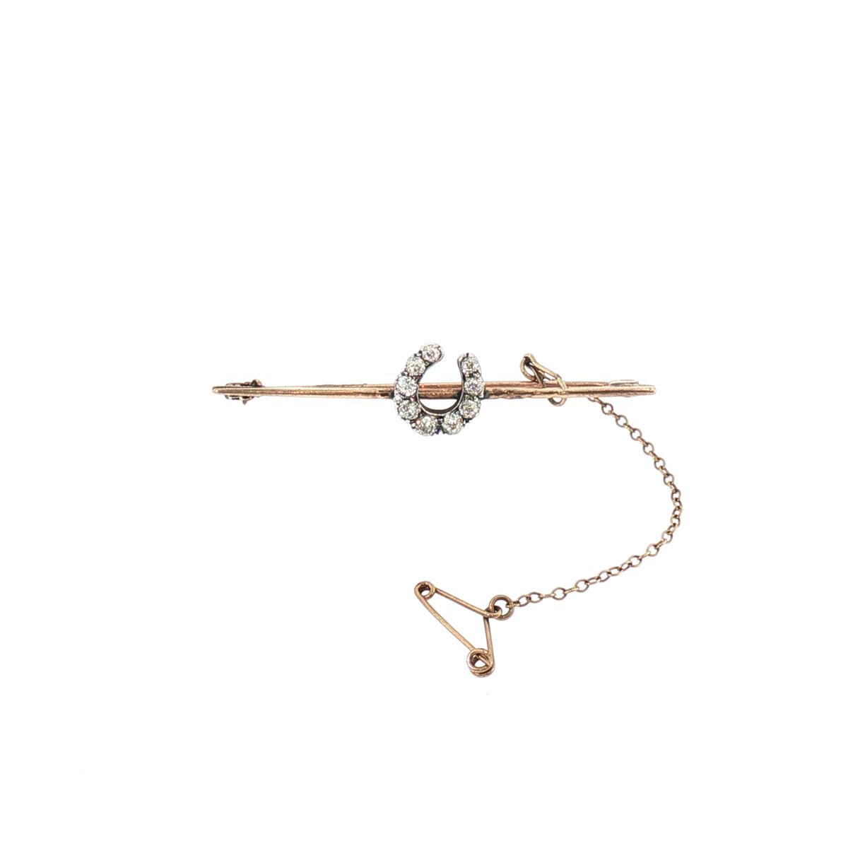 Antique Natural Diamond Horseshoe Bar Brooch in 18ct Yellow Gold