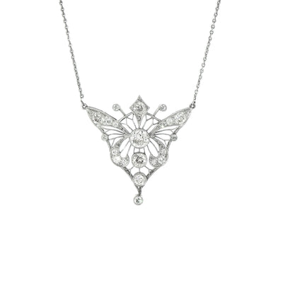 1.75ct Vintage Art Nouveau Style Natural Diamond Butterfly Necklace & Chain in Platinum