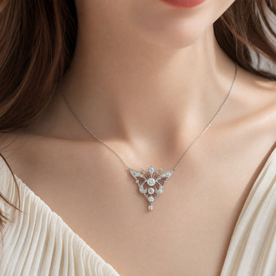 1.75ct Vintage Art Nouveau Style Natural Diamond Butterfly Necklace & Chain in Platinum