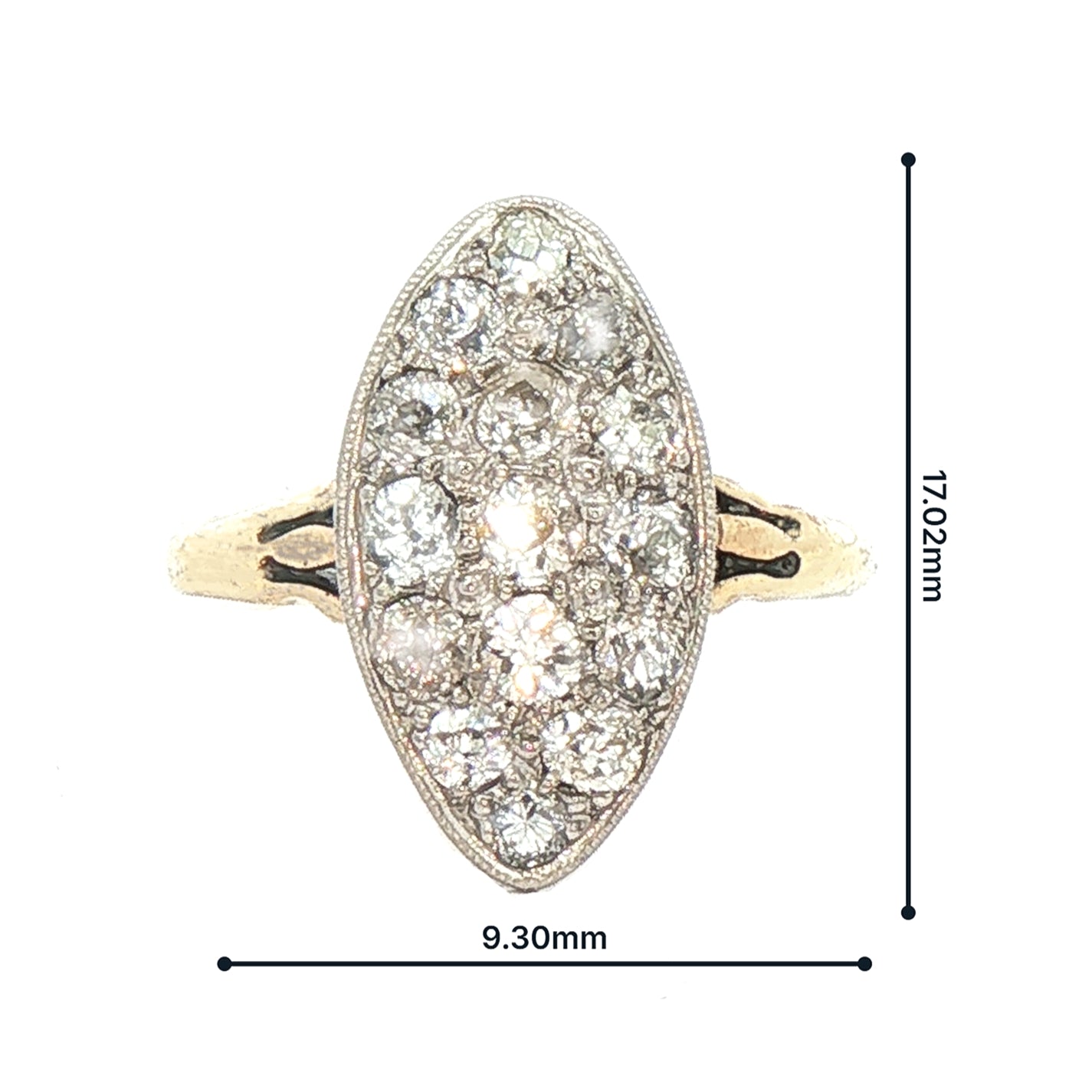 0.8ct Etw Natural Diamond Marquise Shape Round Cut Cluster Ring Set In 18ct Yellow Gold