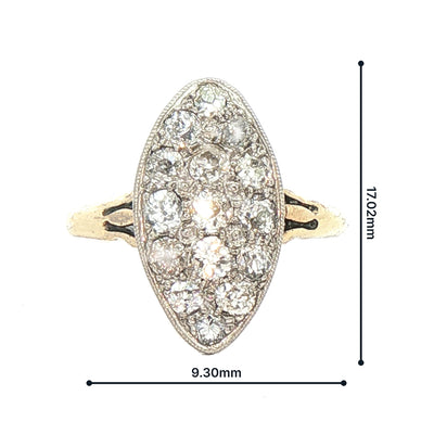 0.8ct Etw Natural Diamond Marquise Shape Round Cut Cluster Ring Set In 18ct Yellow Gold