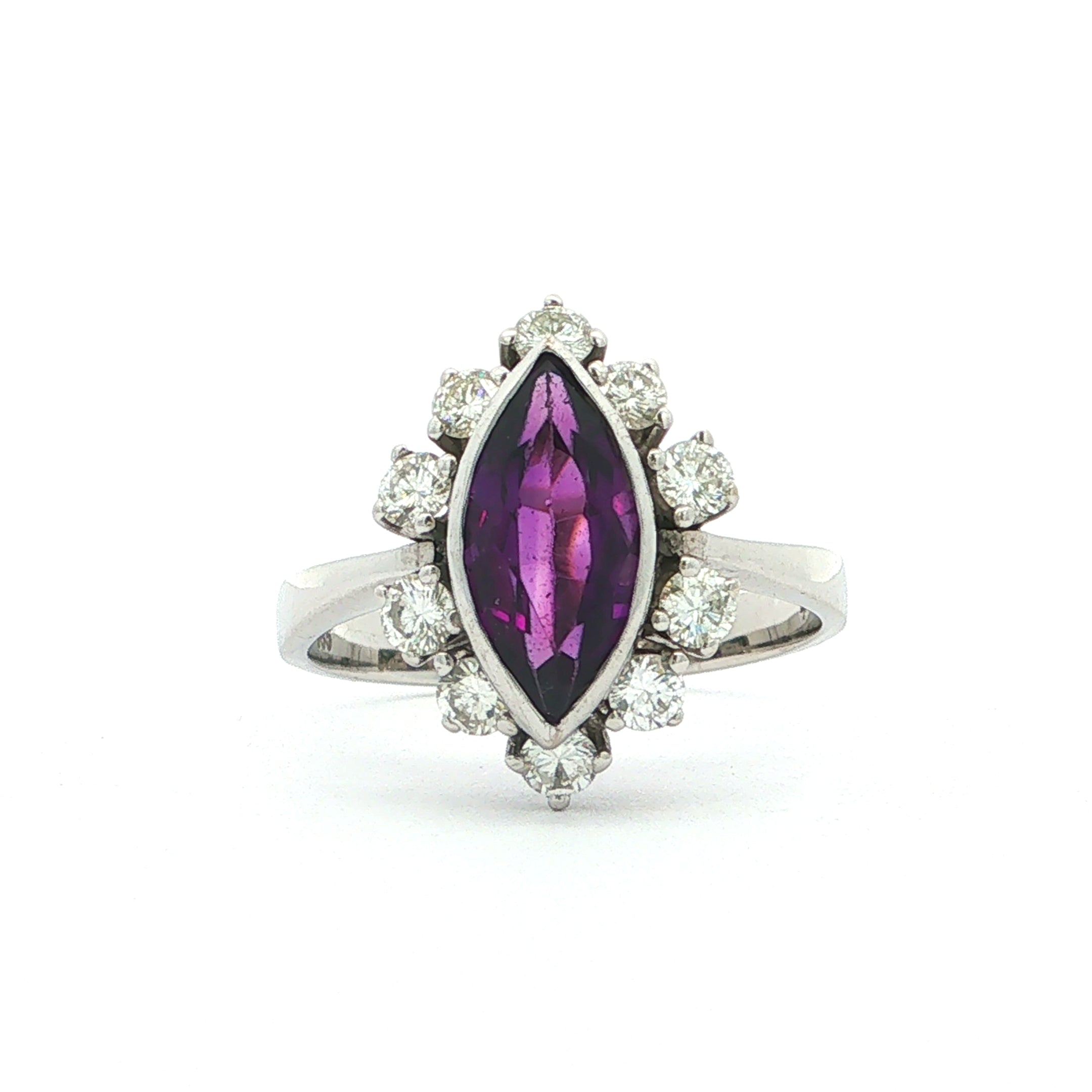 Marquise Amethyst Natural Diamond Halo Cocktail Ring in 14ct White Gold