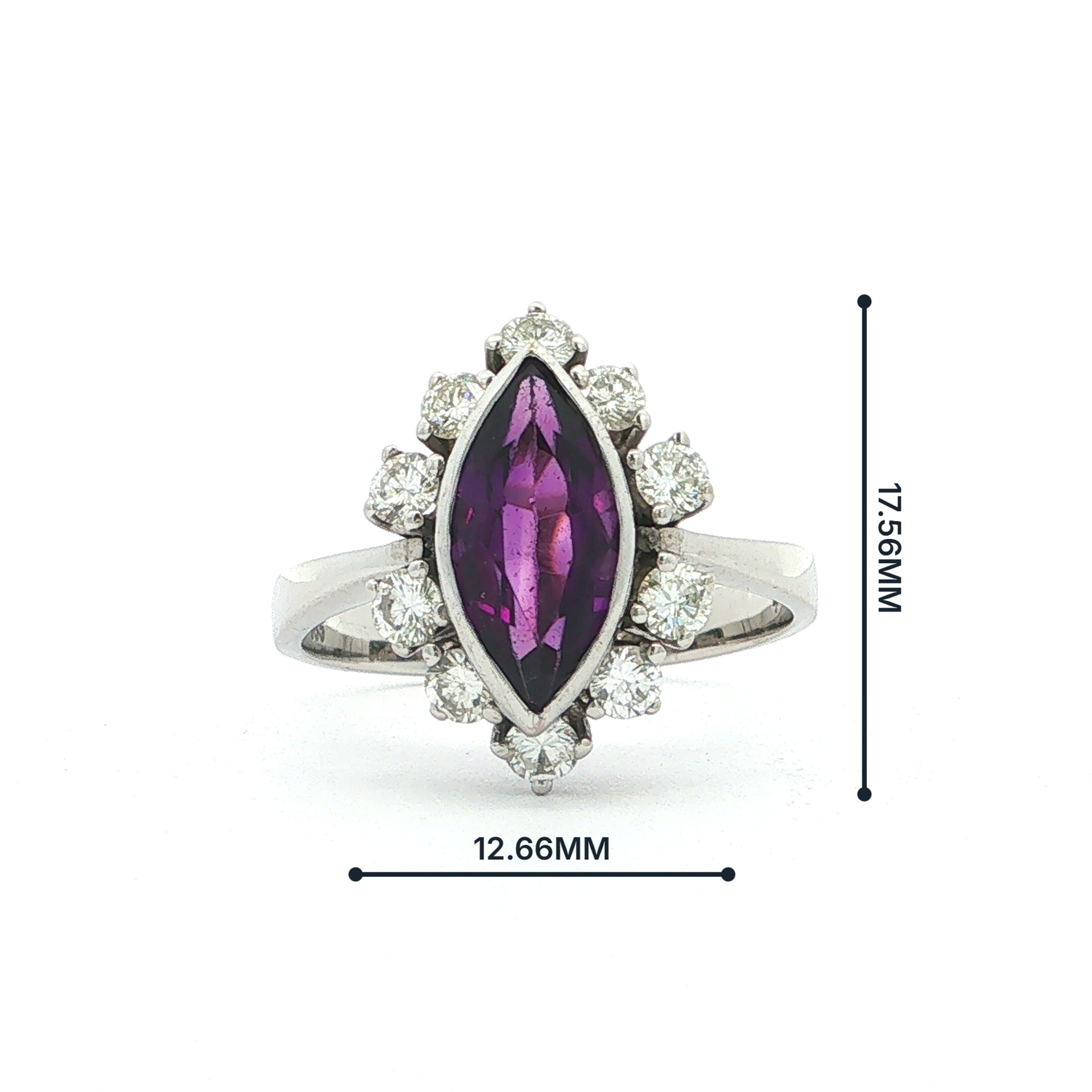 Marquise Amethyst Natural Diamond Halo Cocktail Ring in 14ct White Gold