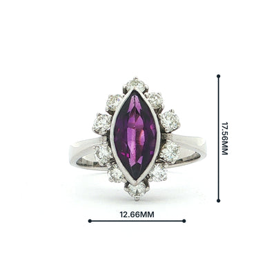 Marquise Amethyst Natural Diamond Halo Cocktail Ring in 14ct White Gold