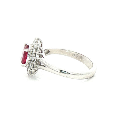 0.86ct Ruby & 0.79ct Natural Diamond Flower Cluster Ring set in Platinum