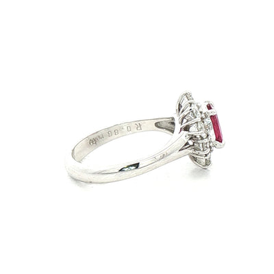 0.86ct Ruby & 0.79ct Natural Diamond Flower Cluster Ring set in Platinum