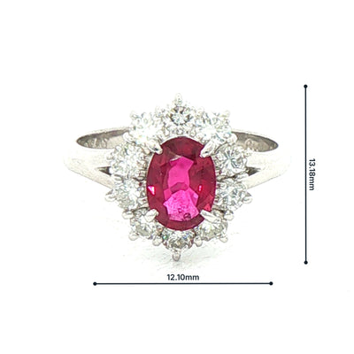 0.86ct Ruby & 0.79ct Natural Diamond Flower Cluster Ring set in Platinum