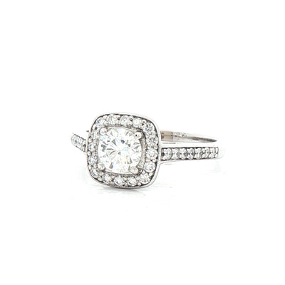 0.51ct E vs2 Certified Round Diamond With Cushion Halo Ring Set in 18ct White Gold
