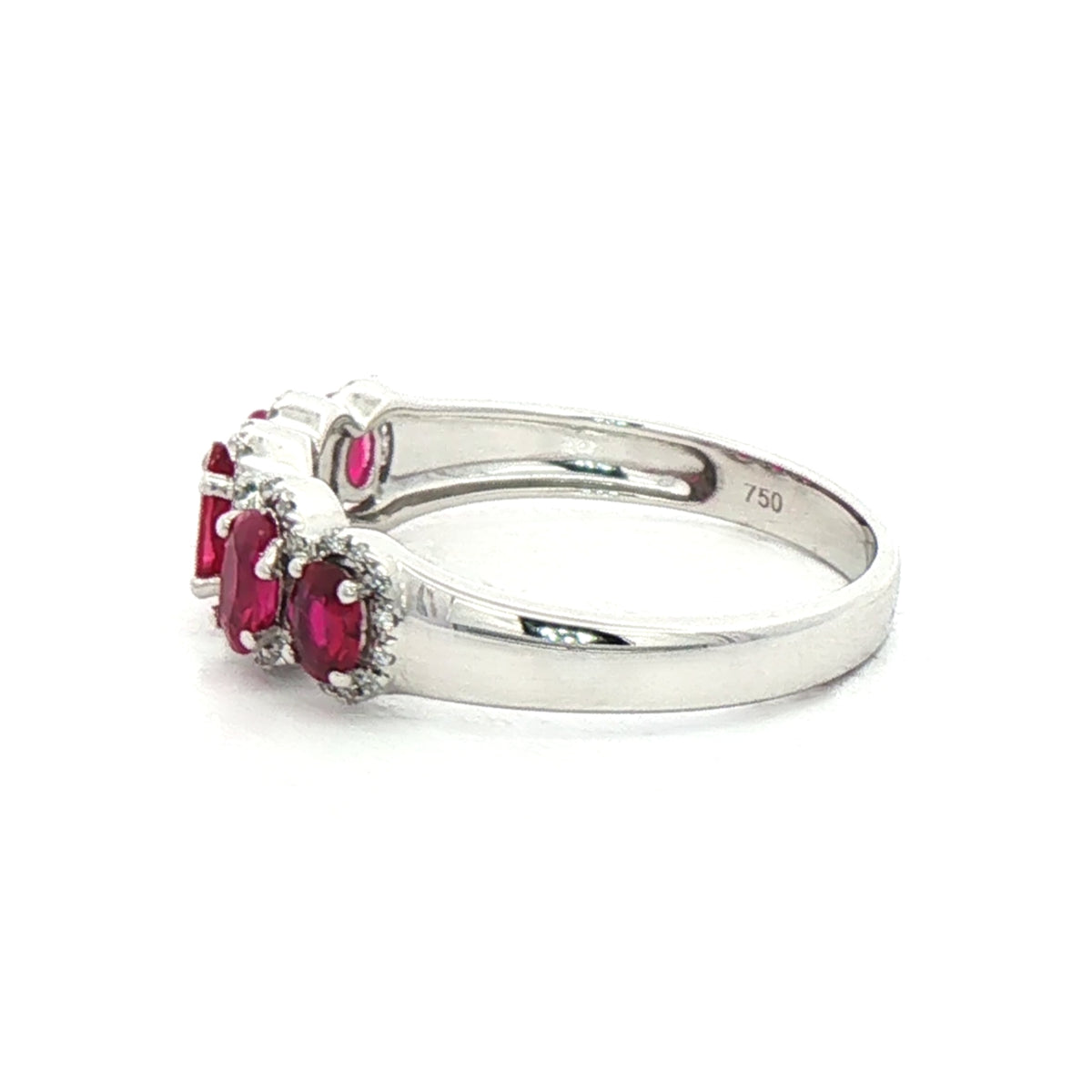 1.18ct Oval Ruby's & 0.10ct Natural Diamond Five Stone Cluster Ring in 18ct White Gold