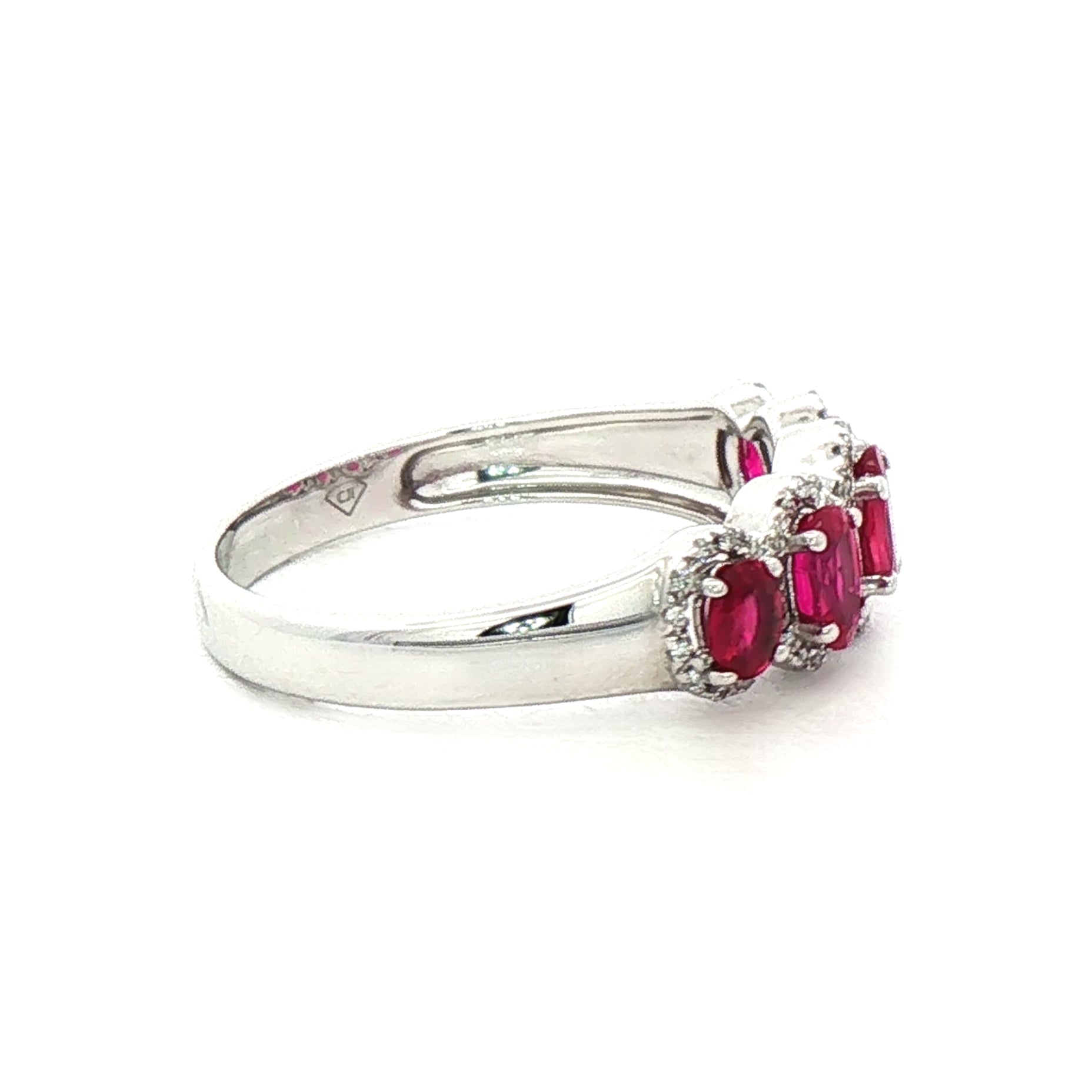 1.18ct Oval Ruby's & 0.10ct Natural Diamond Five Stone Cluster Ring in 18ct White Gold