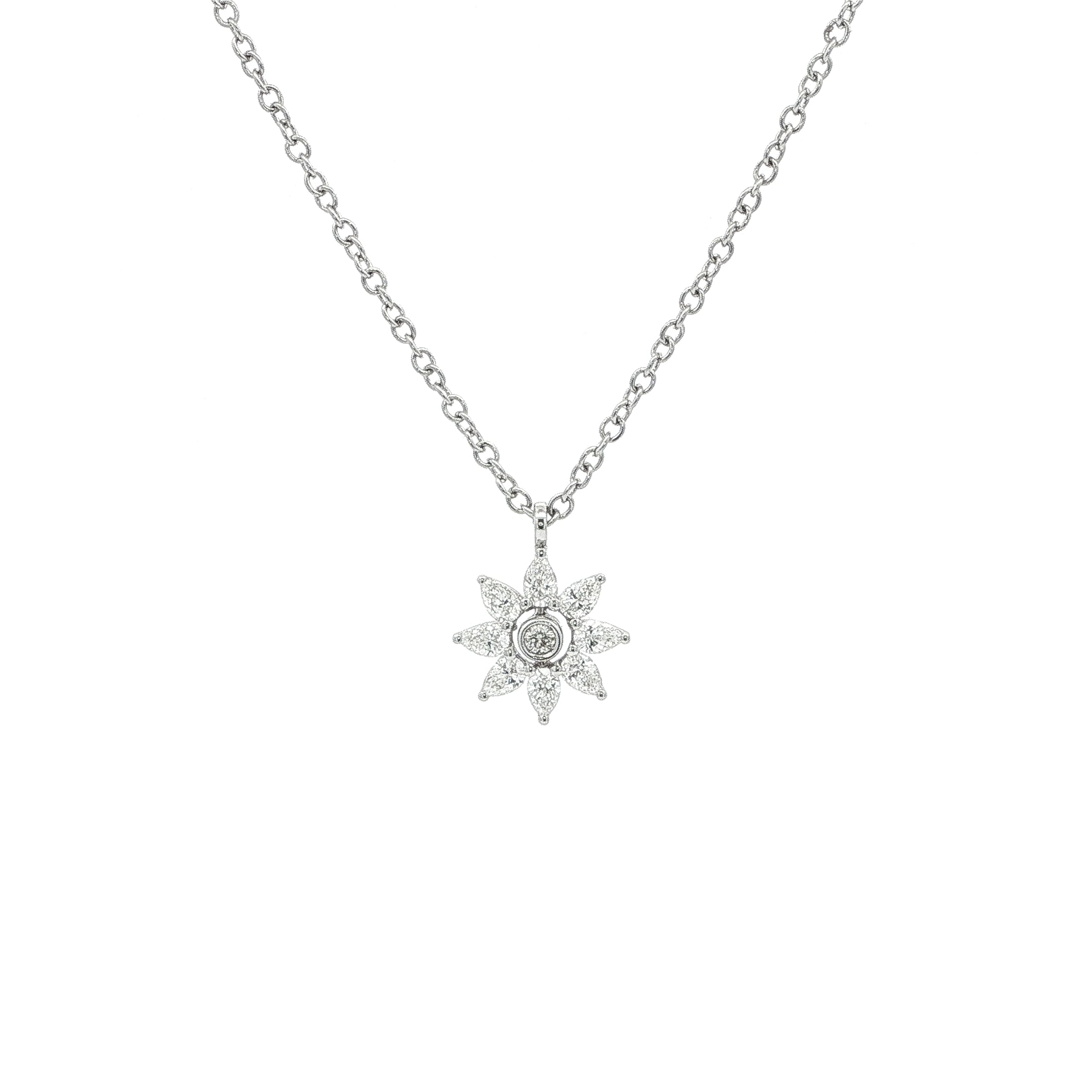 0.53ct Natural Diamond Flower Shaped Pendant in 18ct White Gold