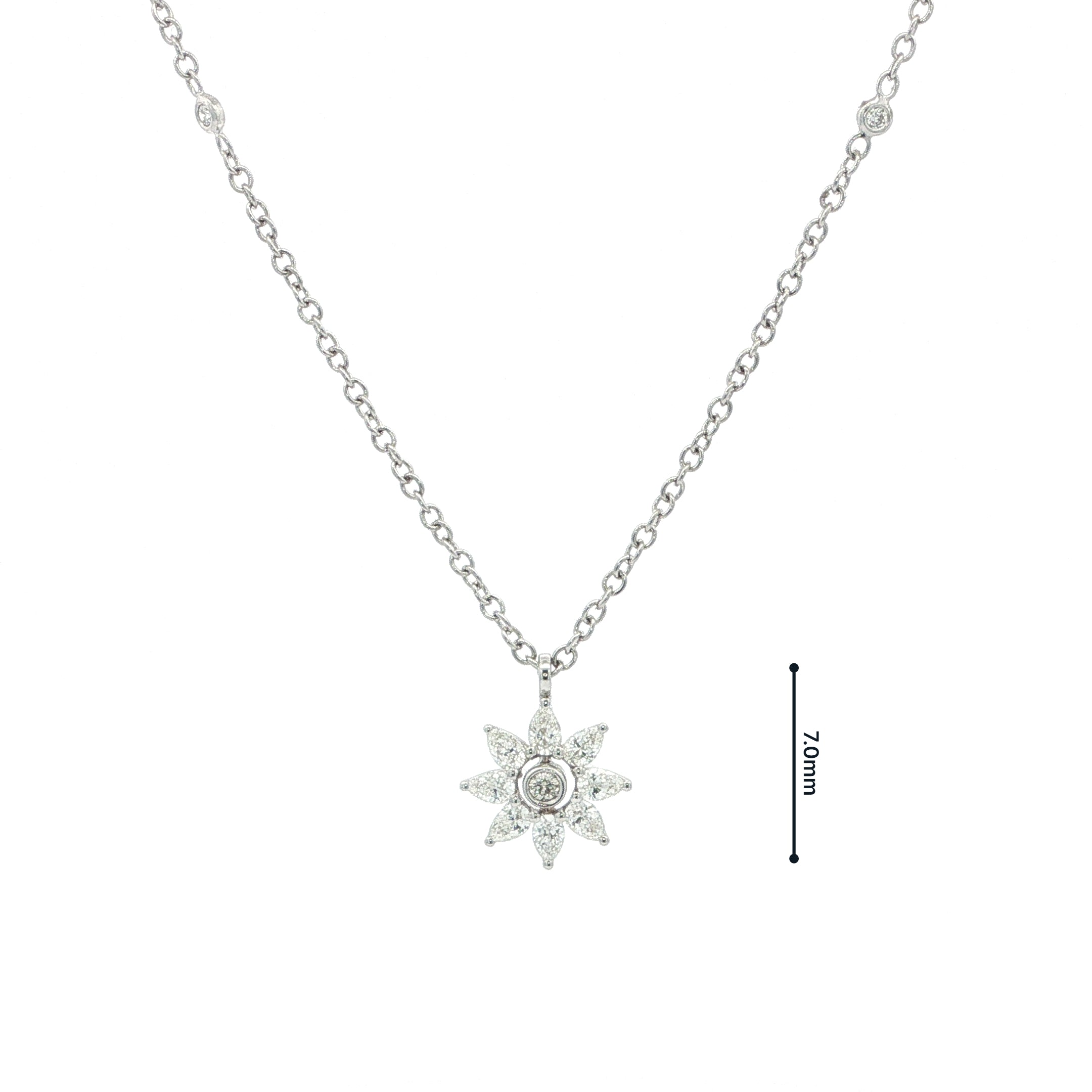 0.53ct Natural Diamond Flower Shaped Pendant in 18ct White Gold