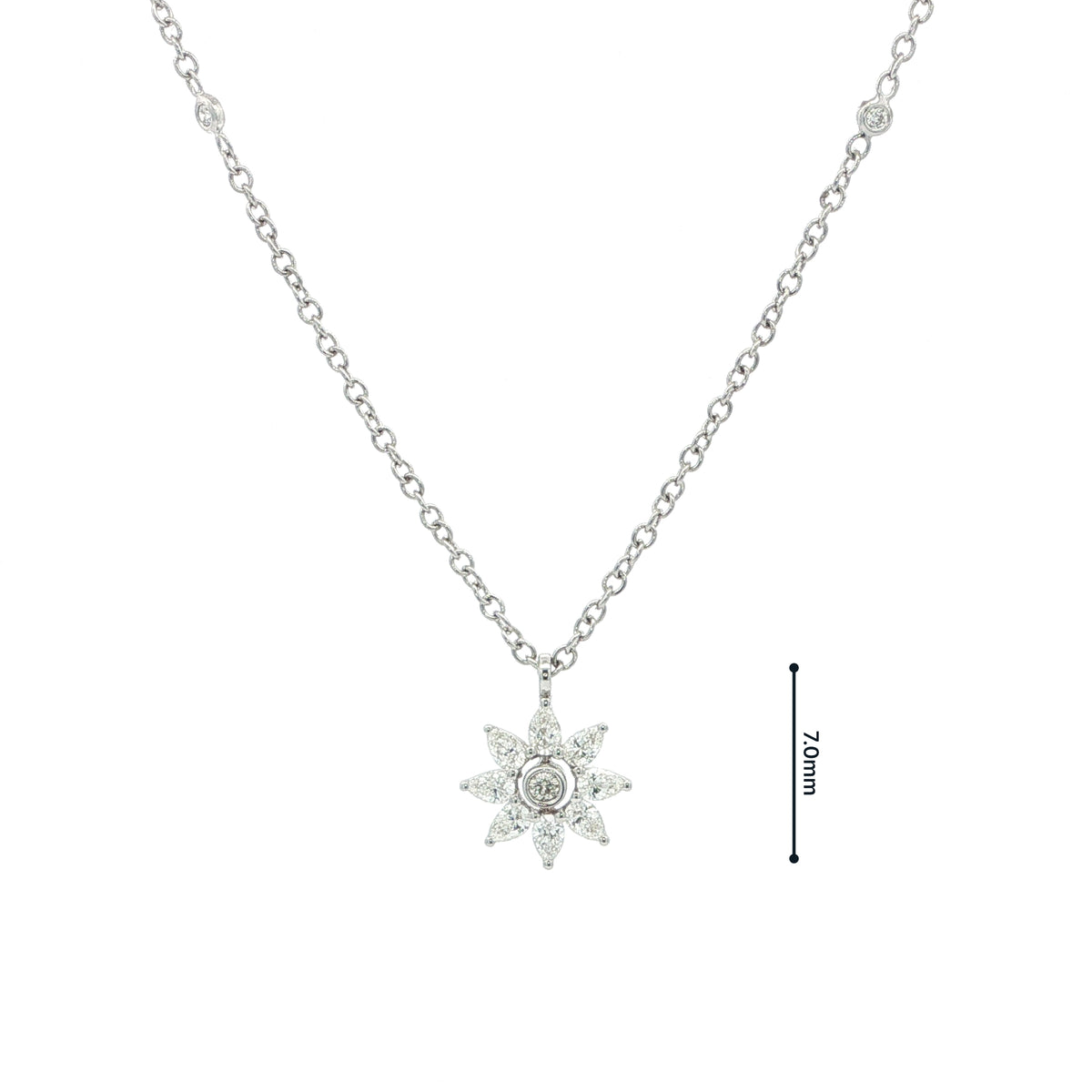 0.53ct Natural Diamond Flower Shaped Pendant in 18ct White Gold