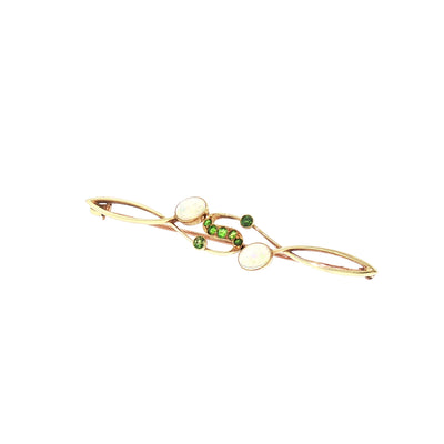 Vintage Art Deco Style Natural Opal and Demantoid Garnet Bar Brooch