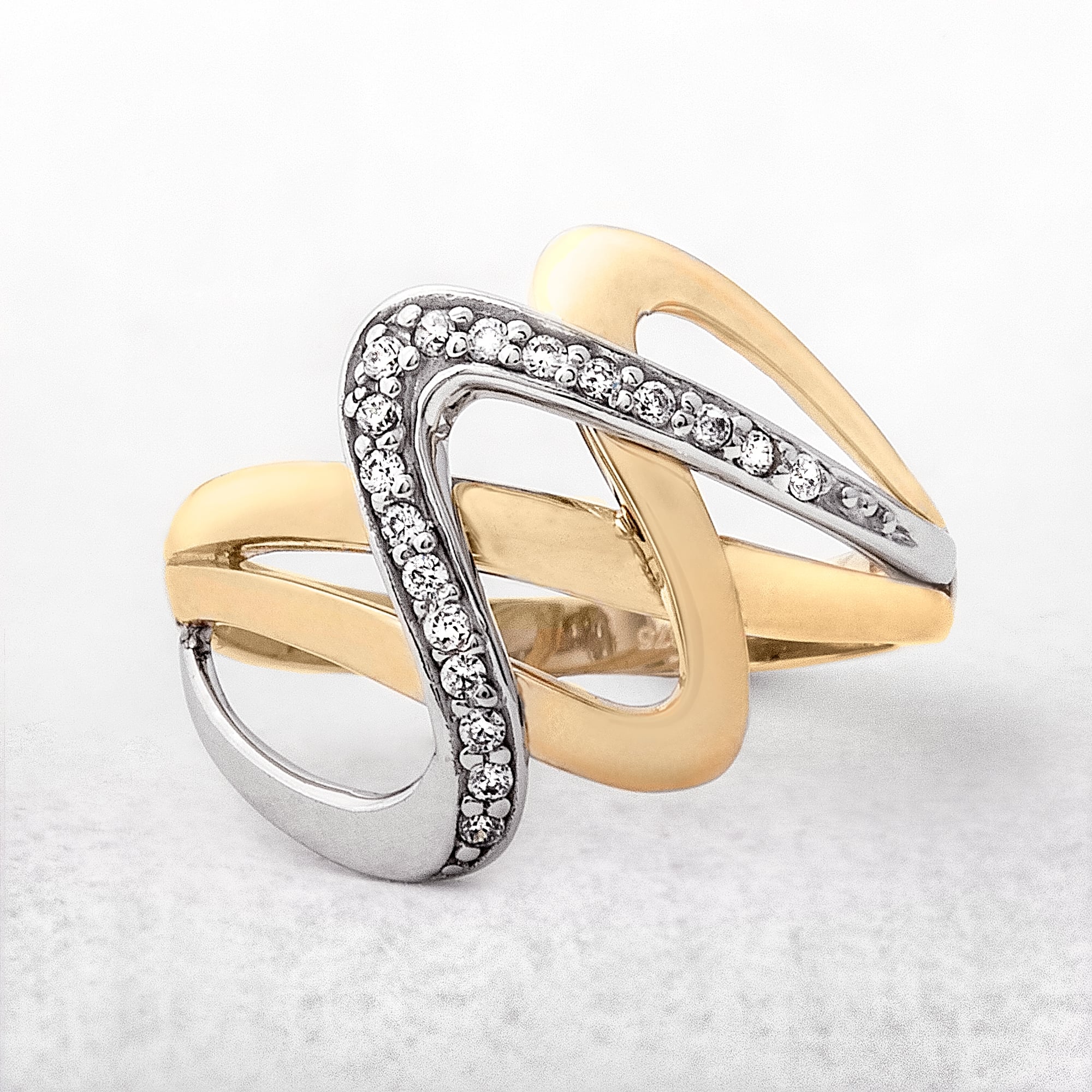 Yellow & White Gold Cubic Zircona Twist Dress Ring