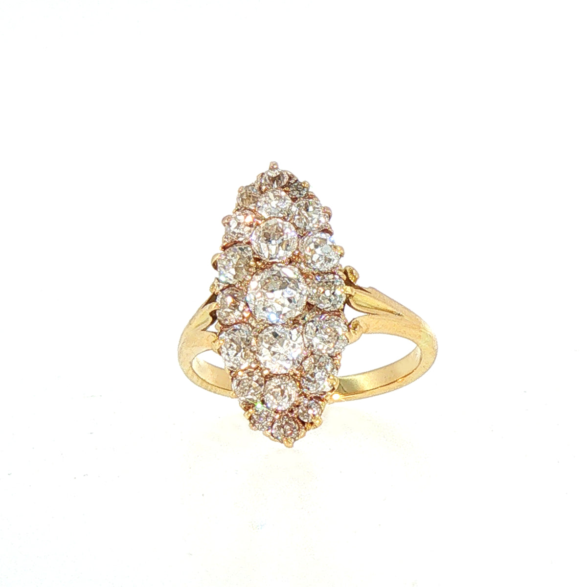 18ct Antique Navette Old Cut Natural Diamond Ring