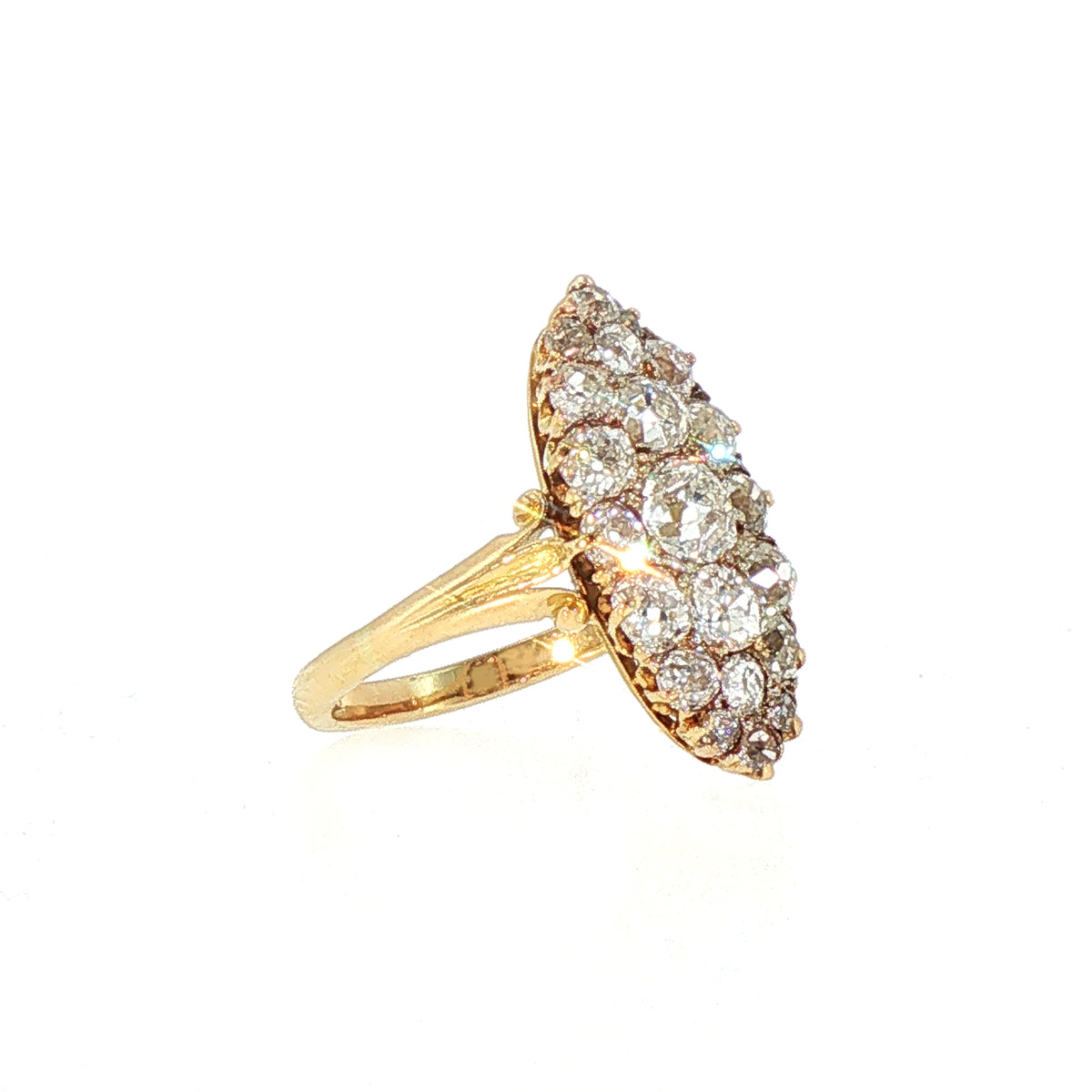 18ct Antique Navette Old Cut Natural Diamond Ring