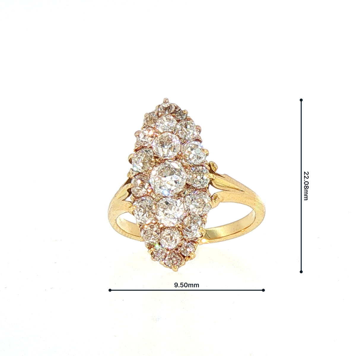 18ct Antique Navette Old Cut Natural Diamond Ring