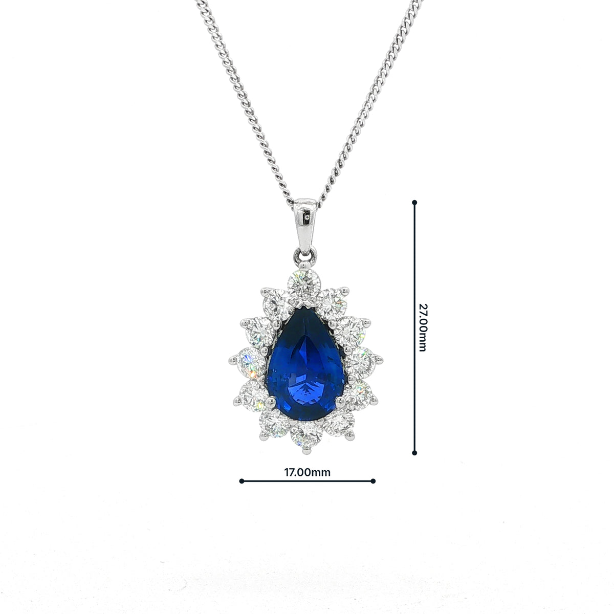 Pear-Cut Royal Blue Sapphire Halo Pendant in 18ct White Gold