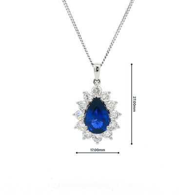 Pear-Cut Royal Blue Sapphire Halo Pendant in 18ct White Gold