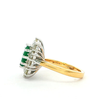Oval Emerald and Nautral Diamond Halo Cocktail Ring in 14ct Yellow Gold
