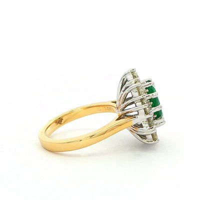 Oval Emerald and Nautral Diamond Halo Cocktail Ring in 14ct Yellow Gold