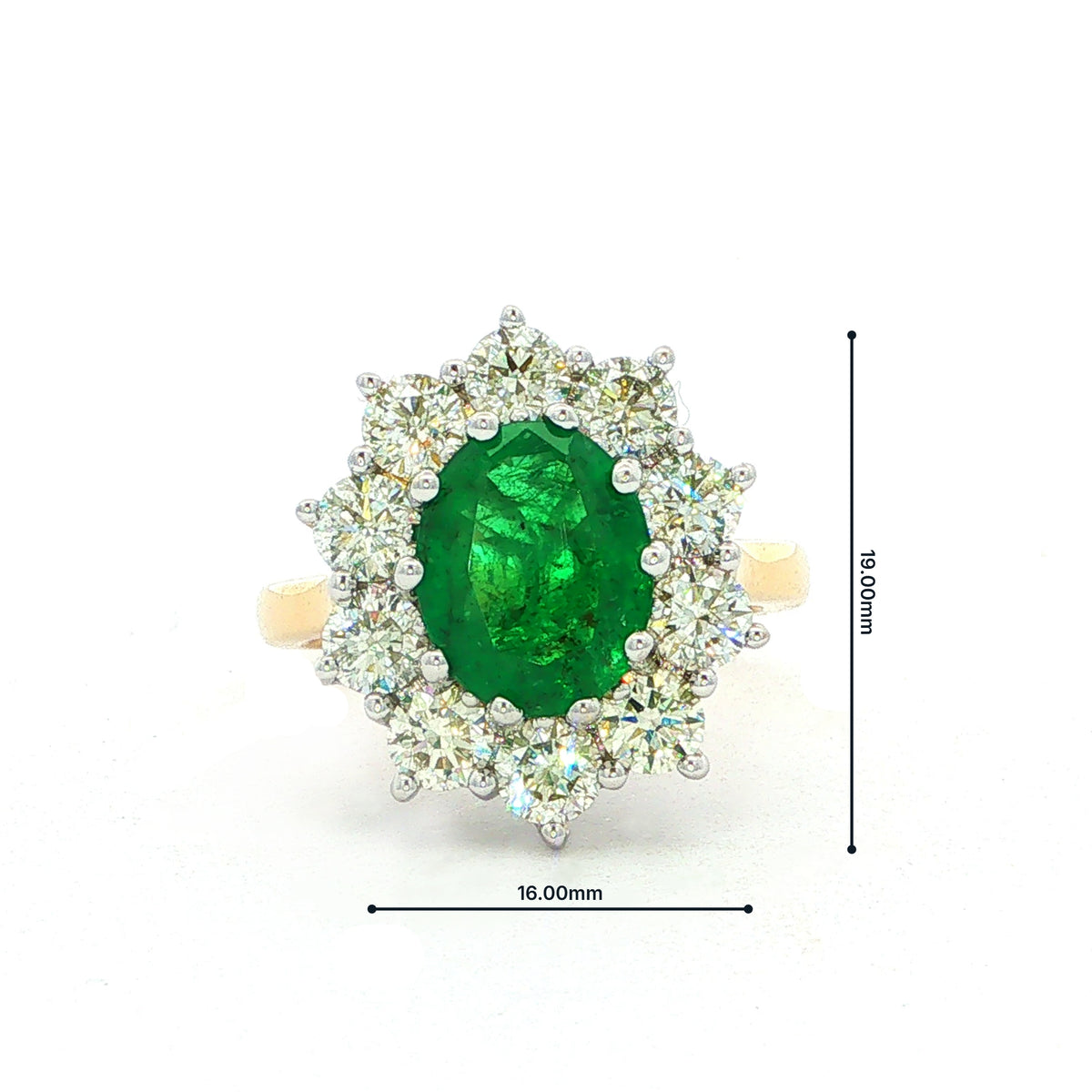 Oval Emerald and Nautral Diamond Halo Cocktail Ring in 14ct Yellow Gold