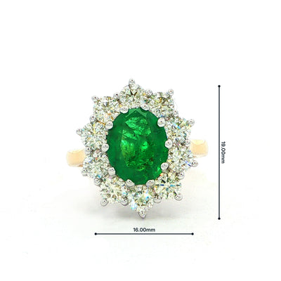 Oval Emerald and Nautral Diamond Halo Cocktail Ring in 14ct Yellow Gold