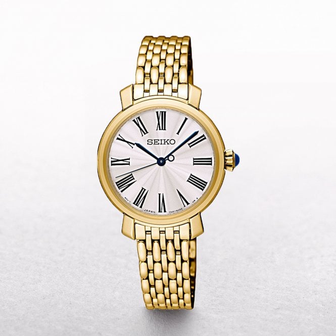 Ladies Seiko Gold Tone Watch With Roman Numeral Dial 